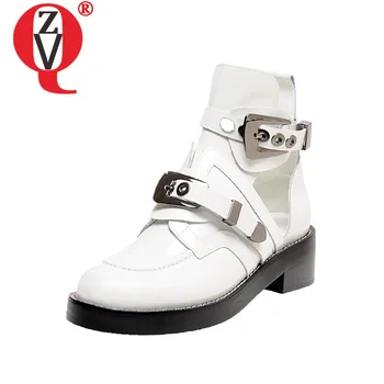ZVQ Kvinder New Style Ankel Støvler Foråret Efteråret God Kvalitet i Ægte Læder Spænde Sko Damer Mode Walking Boots i Størrelse 40