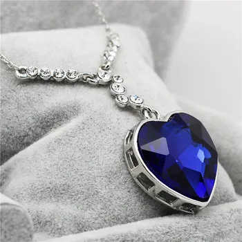Top kvalitet AAAA+ rhinestones charms gaver blå krystal hjerte vedhæng Necklaceweater kæder mode smykker dropshipping