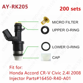 200sets For Honda Accord 2008 Brændstof Injector Reparation Kits Auto Dele #16450 R40 A01 Micro Filtre Viton o-ringene Caps For AY-RK205
