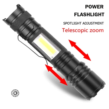 Super Lyse XHP50 LED Lommelygte med COB Side Lys Magtfulde USB-Genopladelig Lommelygte Zoomable Taktisk LED Lommelygte Torch