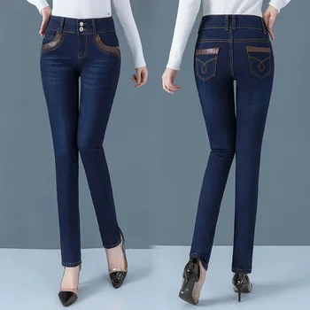 Vintage Straight Jeans til Kvinder Moderigtigt med Høj Talje Jeans Denim Bukser Kvinde Plus Size Strække Mødre Jeans Patchwork Jeans