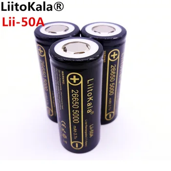LiitoKala Lii-50A 26650 5000mah 26650-50A Li-ion 3,7 v Genopladeligt Batteri til Lommelygte 20A nye pakning