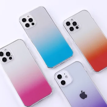 Enkel Gradient Phone Case For iPhone 12 11 Pro X Xs ANTAL XR 6 6s 7 8 Plus Blød Gennemsigtig Candy Color Back Cover Coque Funda