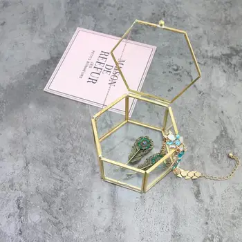 Nordisk Sekskantet Gennemsigtigt Glas Ring Box Vielsesring Max Evig Blomst Glas Dækker Innovativ Boligindretning, Pynt