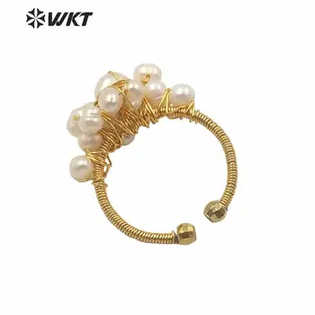 WT-MPR006 Luksus Kvinder bryllupsgave Ringe Naturlig Hvid Perle Wire Indpakket Ringe Dame Smykker Ringe Italien Designer