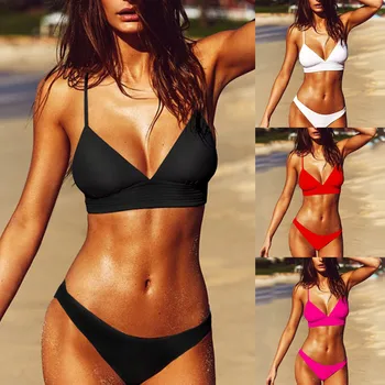 G-Streng Bikini Sæt 2020 Nye Kvinder Badetøj Ren Farve Push Up Vatteret Badedragt Biquini Kvinder Badedragt Sommer Strandtøj