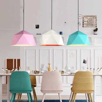 Nordisk minimalistisk design macaron farve polygon enkelt pendel, moderne restaurant pink dekoration LED E27 pære belysning