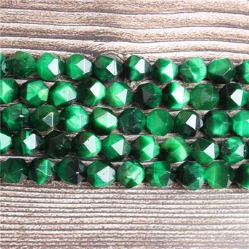 Lanli 8mm naturligvis skærer små flade Grønne tiger øje sten løse perler til smykker DIY sten armbånd og halskæder