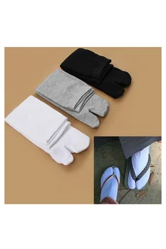 3 Par Japansk Kimono Flip Flop Sandal Split Tå Tabi Ninja Geta Zori Sokker Hvid+Sort+Grå