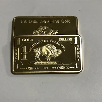 3 stk Buffalo bar 1 OZ guld belagt Yellow stone parken Buff dyr barren badge 50 mm x 28 mm collectible barer