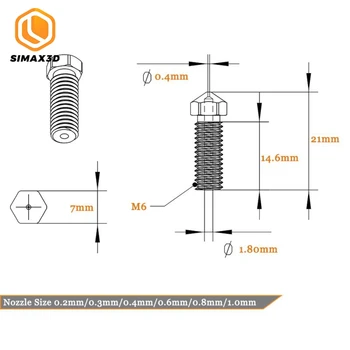 SIMAX3D MK8 Ekstrudering hovedet Forlænge dyse dyse i messing 0.2/0.3/0.4/0.6/0.8/1.0 mm makerbot dyse 1.75 messing dyse ender 3 pro
