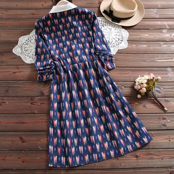 Mori girl fashion forår gulerod print kjole ny stil langærmet efteråret kjole til salg