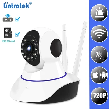 IP-Overvågning WiFi Kamera, HD 720P Wi-fi Mini CCTV Kamera Wireless Home Security Baby Monitor Cam med 16G SD-Kort LINTRATEK 44