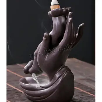 Vandfald Røgelse Brænder Indehaveren Keramiske Buddha Hånd Tilbagestrømning Røgelse Brænder Pande Aroma Røg Tilbagestrømning Quemador Dekoration