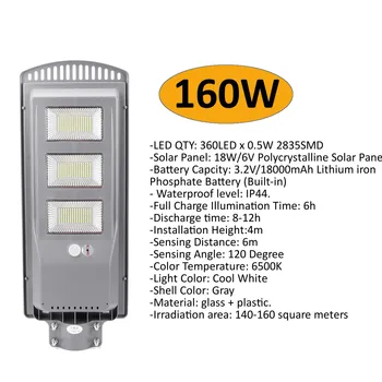 120W 60W 160W LED Solar Gade Lys PIR bevægelsessensor Udendørs Belysning Have væglampe