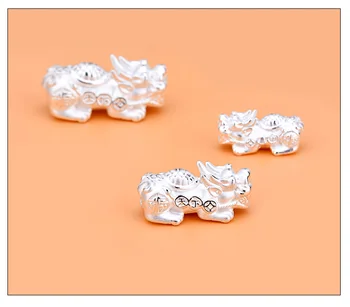 3D- 999 Sølv Pixiu Perle Rent Sølv Heldig Fengshui Dyr Perler Rigdom Piyao Perler Stærk til rigdom