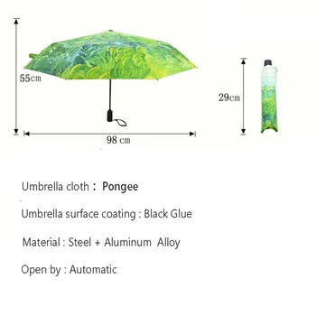 Olie Maleri Paraply Automatisk Vindtæt Tre-folde-Paraply Regn Pongee Paraguas Paraply Kvindelige Parasol