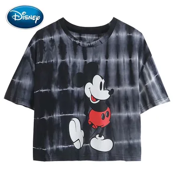 Disney Elegante Søde Mickey Mouse Tegnefilm Uafgjort Farvning Print T-Shirt Med O-Hals Pullover Fashion Kvinder Kortærmet Løs Tee Toppe