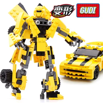 GUDI 2 i 1 Stor Robot Gul Bil Blokke 584pcs byggesten Sæt Klodser Samlet Modeller Pædagogisk Legetøj Til Børn Gave