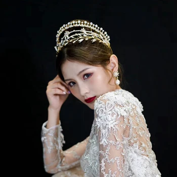 NiuShuya Luksus Golden Bridal Crown Princess Tiara Hovedbøjle Tre-wear, Bryllup tilbehør Party Fødselsdag Hår Tilbehør