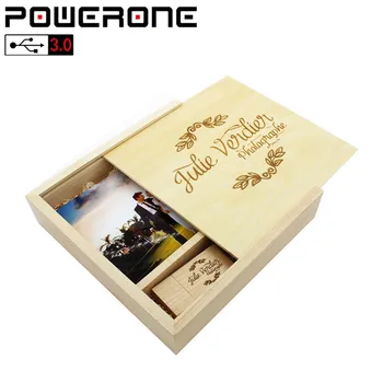 POWERONE USB 3.0 valnød træ-Foto Album usb - +Box usb-flash-drev Pendrive 4GB 16GB, 32GB, 64GB Bryllup gaver Gratis brugerdefinerede logo