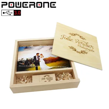 POWERONE USB 3.0 valnød træ-Foto Album usb - +Box usb-flash-drev Pendrive 4GB 16GB, 32GB, 64GB Bryllup gaver Gratis brugerdefinerede logo