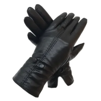 Handsker damer vinter fashion læder ny stil fåreskind sort læder handsker varmen kvinder er ridning udendørs sport banket uld