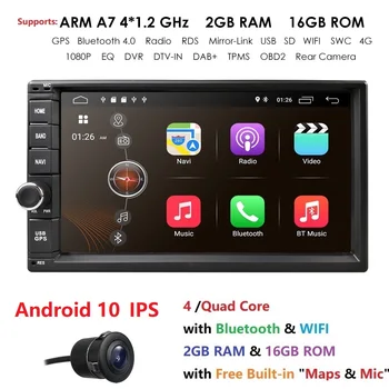 2019 Android10.0 2DIN Universal Bil IKKE DVD-afspiller, Auto Radio Quad Core 7Inch GPS Stereo Lyd-hovedenhed Understøtter DAB DVR OBD BT