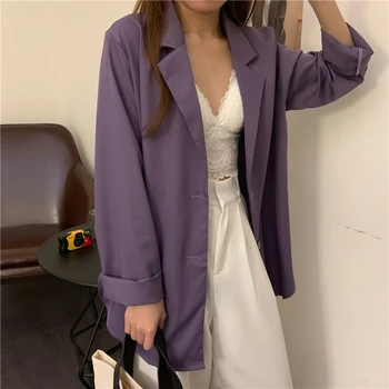 Blazere til Kvinder Foråret Hak i Stor Størrelse 5XL Elegant Sød koreansk Stil Solid Farve Dame Outwear Alle-match Fritids-Chic, Stilfuld