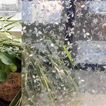 60cm Bred Statisk Klamre Glas Film Blomst Mønster 3D Laser Home Decor Beskyttelse af Privatlivets fred Vand-Bevis Matteret Vindue Klistermærke