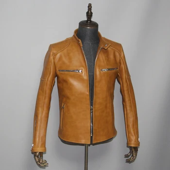 YR!Gratis forsendelse.Kvalitet batik koskind jakke.vintage tunge ægte læder jakke,slank motor biker læder slid.tyk.salg