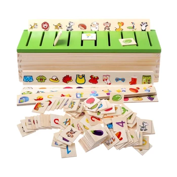 Førskole Børn Sortering af Legetøj Kategori Matchende Træ-Montessori Pædagogisk Legetøj 8 Kategori Grupper med Sortering Box