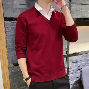 Falsk to trøjer mandlige koreanske version slank langærmet sweater mænd 3668