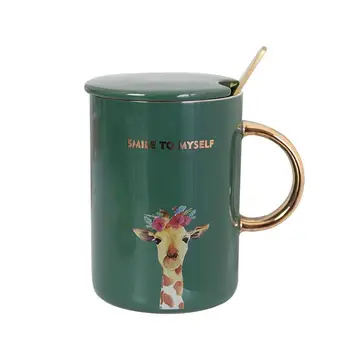 400ml Grønne Cartoon Animal Mønster Keramik Krus med Låg og Ske med Stor Kapacitet Kreative Drinkware Kaffe Te Mælk Kontor Kopper
