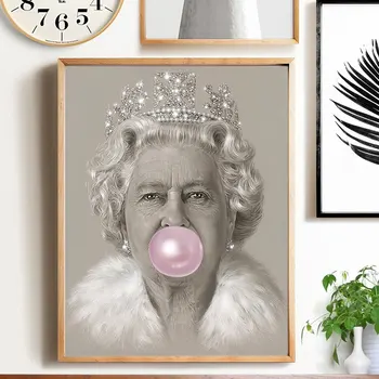 Nordisk Plakat Figur Lærred Maleri Bubblegum Dronning Væg Kunst Print Elizabeth II Væg Billeder Til stuen Moderne Hjem Decor