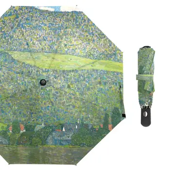 Gustav Klimt Olie Maleri Paraply fuldautomatisk Kvinder Regn Parasoller Tre Folde Bærbare Lille Paraply til Pige