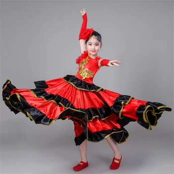 Børn spanske Flamengo-Kjole til Pige Tyrefægtning Børn Mavedans Kostume Ballroom Sigøjner Kor sceneoptræden Vestidos