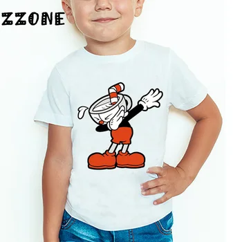 Børn Cuphead Tegnefilm Print Sjove T-shirt til Drenge og Piger, Komfortable Kort Ærme Toppe Børn Casual Tøj
