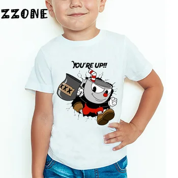Børn Cuphead Tegnefilm Print Sjove T-shirt til Drenge og Piger, Komfortable Kort Ærme Toppe Børn Casual Tøj
