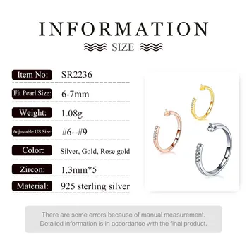 CLUCI 925 Sterling Sølv Enkelt Design Zircon Ring for Kvinder Sølv 925-Perle Ring Montering Justerbar Ring Smykker SR2236SB