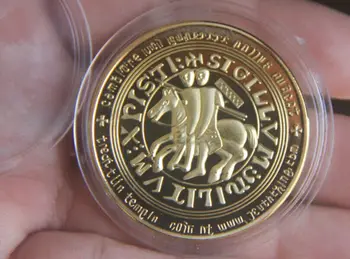 Mønt indsamling ,gul Knights Templar Mønt engros-2stk/masse 999 sølv forgyldt mønt tjekker Korsfarerne