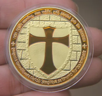Mønt indsamling ,gul Knights Templar Mønt engros-2stk/masse 999 sølv forgyldt mønt tjekker Korsfarerne