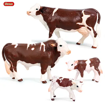Oenux 4stk husdyr Ko Simulering Fjerkræ Baby Simmental Kvæg Model Action Figurer, PVC Uddannelse af Høj Kvalitet Kids Legetøj
