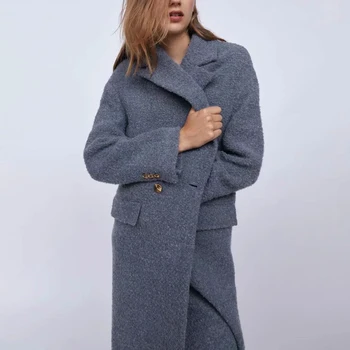 Heydress 2020 vinteren kvinder solid varm uld frakke offie dame elegant grå overfrakke kvindelige mode turn down krave lang frakke