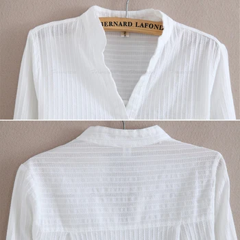 Foxmertor Bomuld Skjorte Af Høj Kvalitet Kvinder Bluse Efteråret Lange Ærmer Solid Hvid Shirts Slanke Kvindelige Casual Dame Toppe #05
