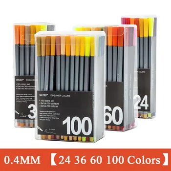 24/36/60/100 Farver Fineliner Penne Superfin Kunst Markør Pen 0,4 Mm Vand Baseret Diverse Blæk Krog Fiber Pen Tegning, Graffiti
