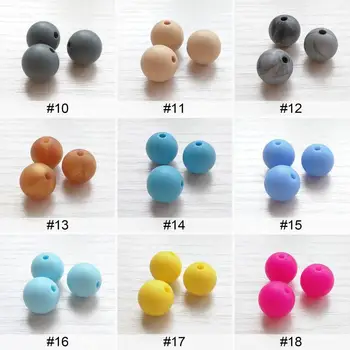 100pcs Silikone Begyndervanskeligheder perler 15mm Runde fødevaregodkendt Tyggetabletter perler Baby-Bideringe 67 Farver