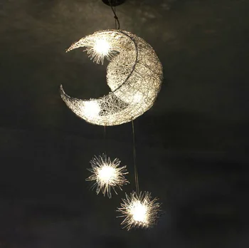 Moderne Personlige Moon Star Lysekrone med 5 Lys G4 Børn Soveværelse Glansmetalpræparater hængende hjem dekorativ Belysning Fastholdelsesanordningen