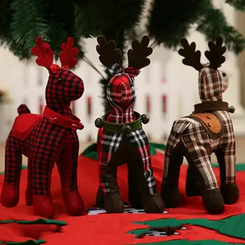 Julen Rensdyr Gitter Plys Stående Dukke Hjem Window Tabel Ornament Xmas Gave Plys Legetøj Jul Pynt Til Hjemmet