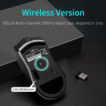 Delux M800DB Letvægts Trådløse mus PAW3335 Optisk Sensor 16000DPI 70g RGB Genopladelige Fuldt ud Programmerbar For PC Gamer